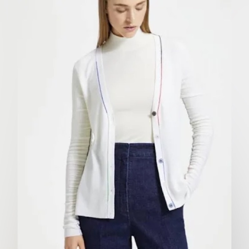 Theory Merino Wool Cardigan Gathered Sleeve Detail Size Medium